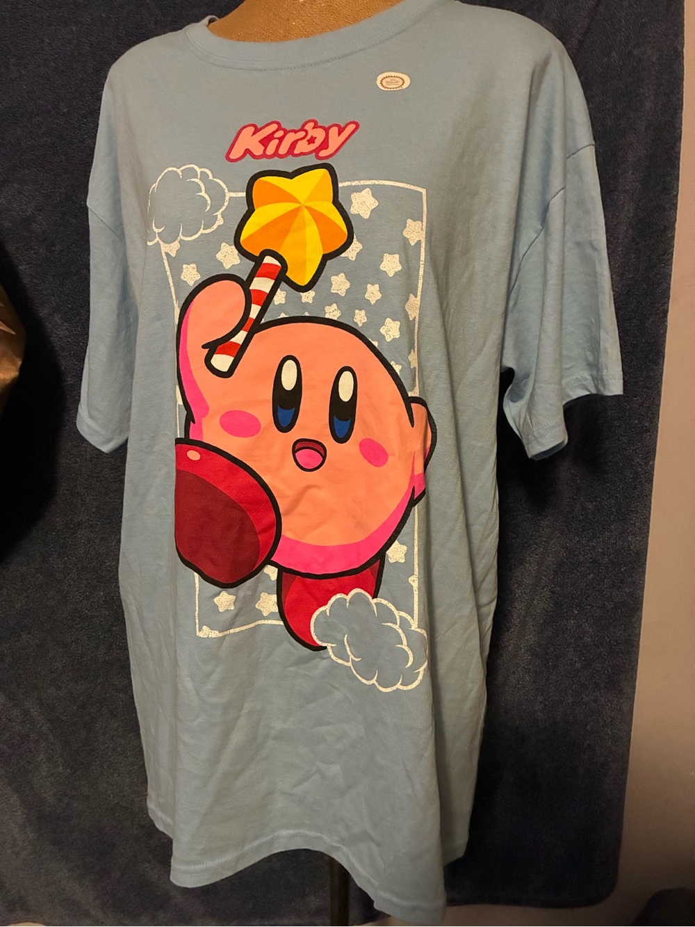 Nintendo Kirby Light Blue Graphic T-Shirt with Pink Character